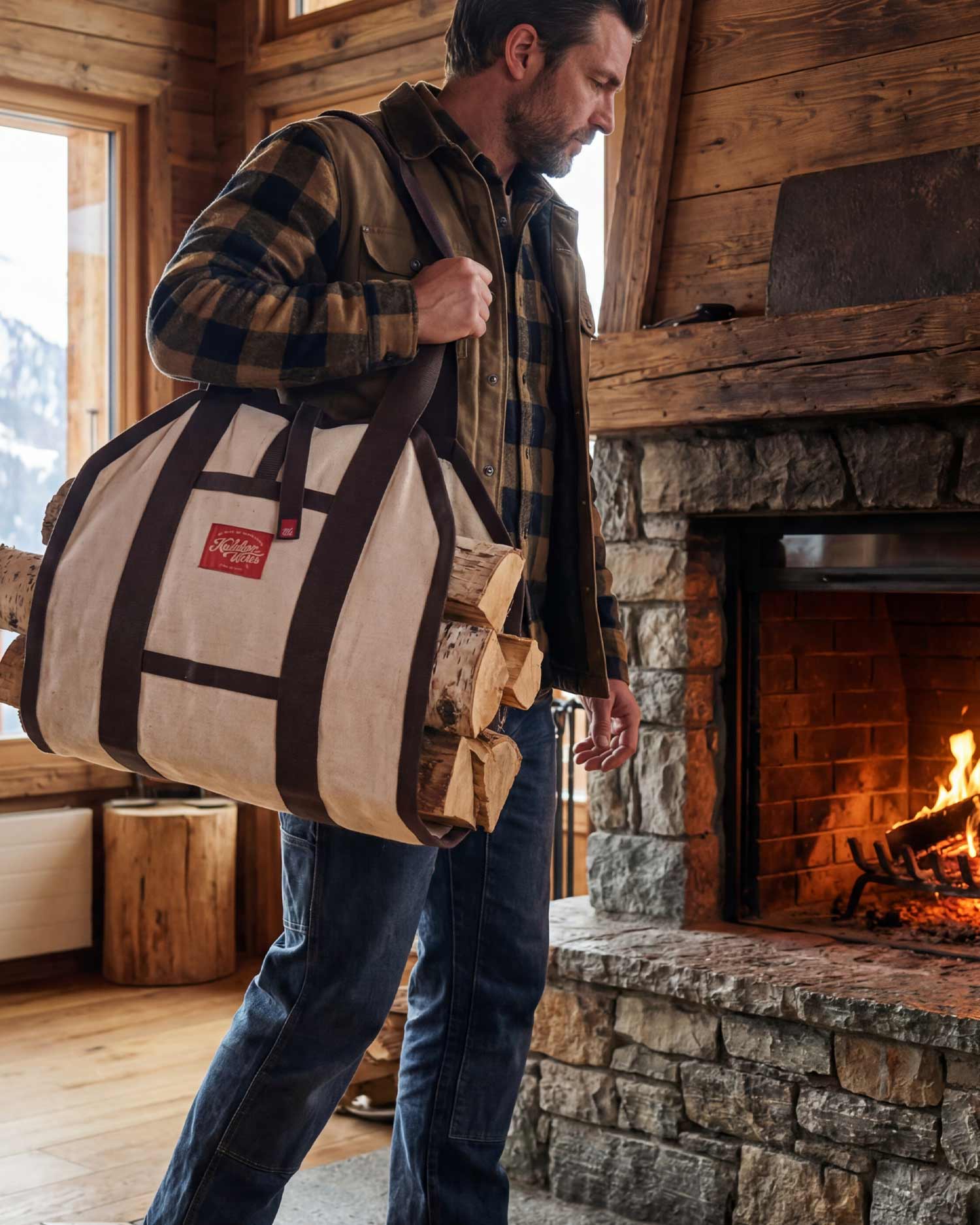 Бежевая сумка для дров Kulakov Works