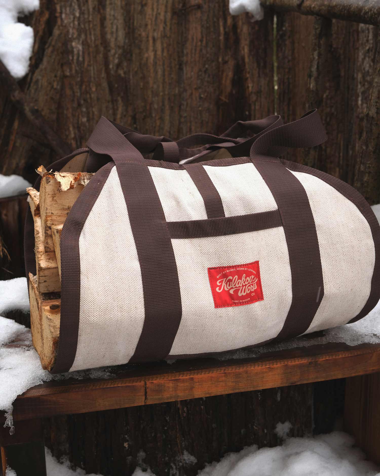 Стильная сумка из парусины для переноски дров Kulakov Works