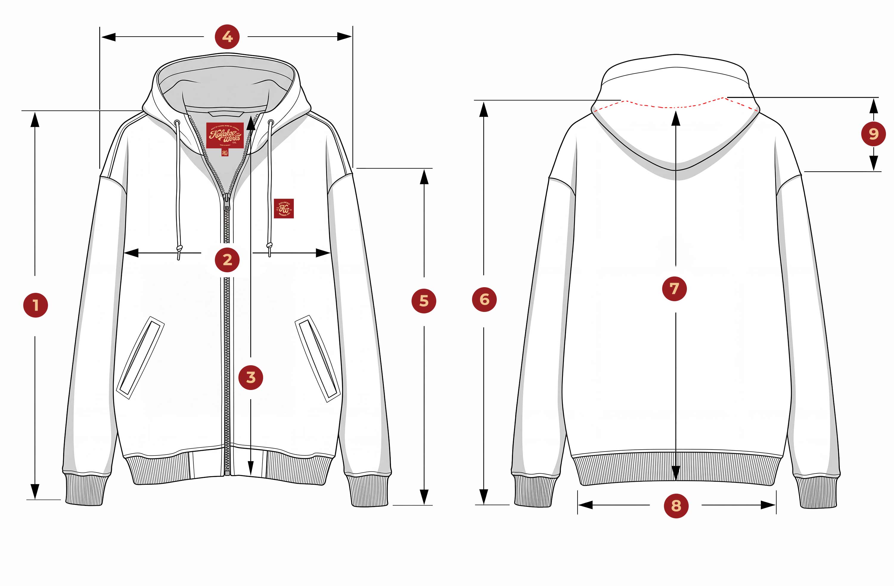 Обмеры зип худи "Полёт" Kulakov Works Обмеры зип худи "Полёт" Kulakov Works